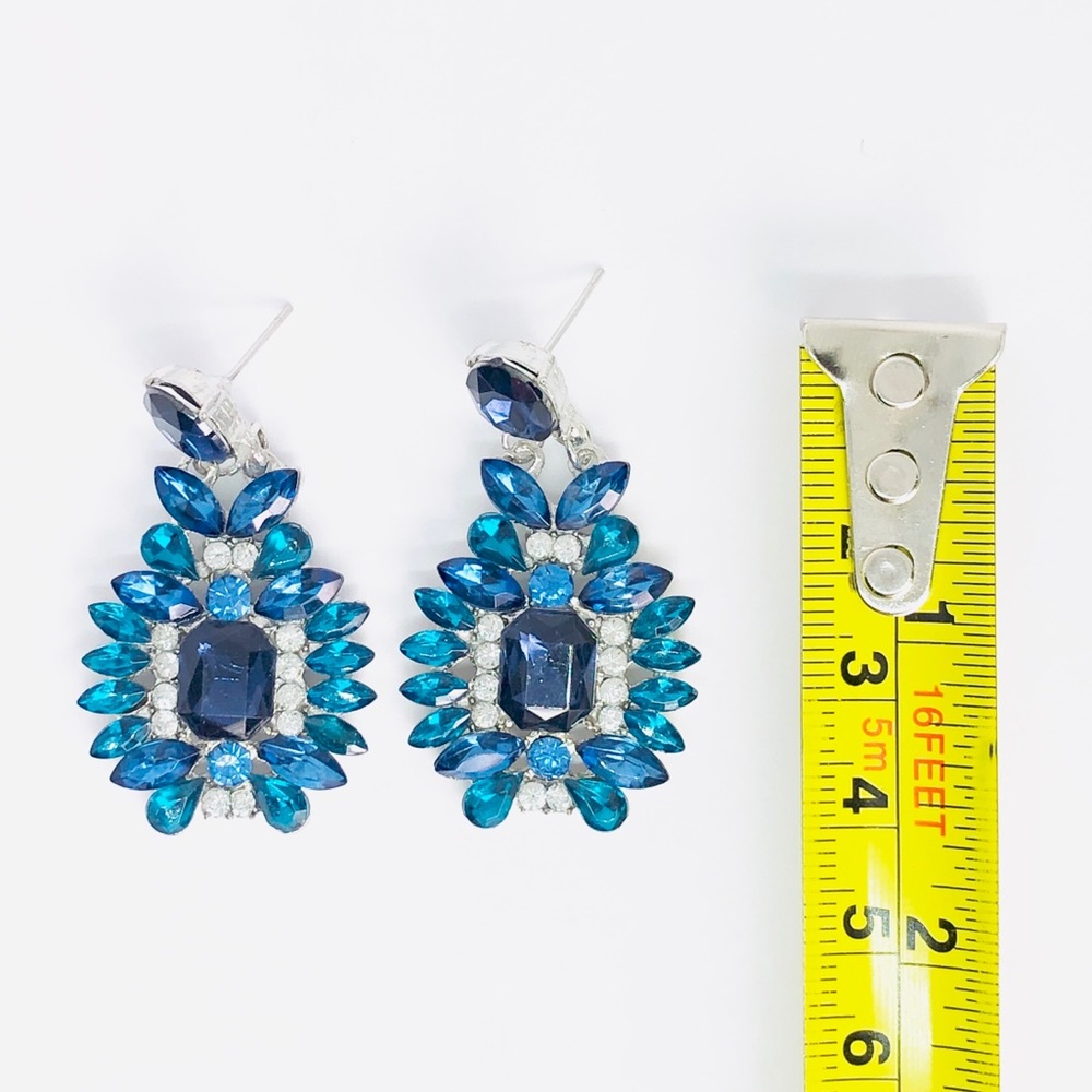 New!Blue Crystals & Rhinestones Statement Earrings - Picture 2 of 2